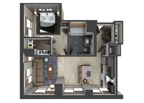 Floor plan for 1 bed, 1 bath, 819 sqft